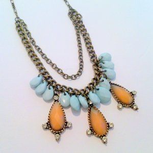 Brass Tone Beaded Charm Multi Chain Necklace *